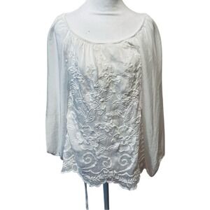 Viola Borghi 1X Embroidered White Tunic Blouse stretch Plus Size